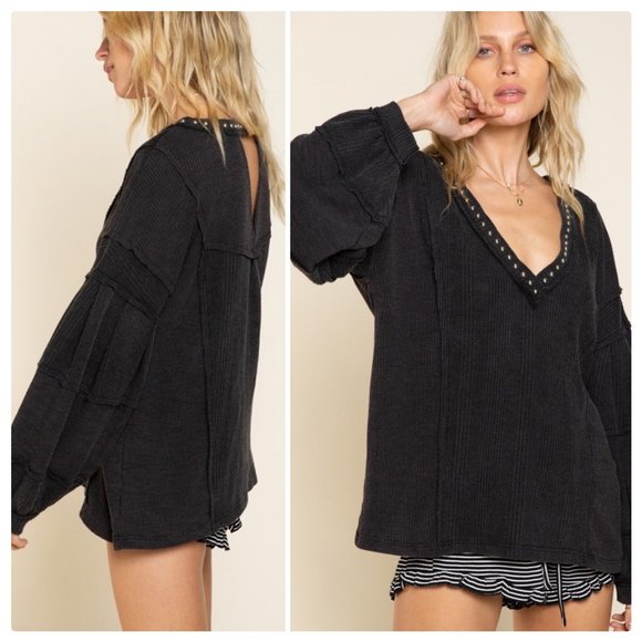 POL Raw Edge Color Block Top - Picture 8 of 16